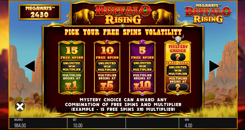 Buffalo rising megaways mystery choice bonus