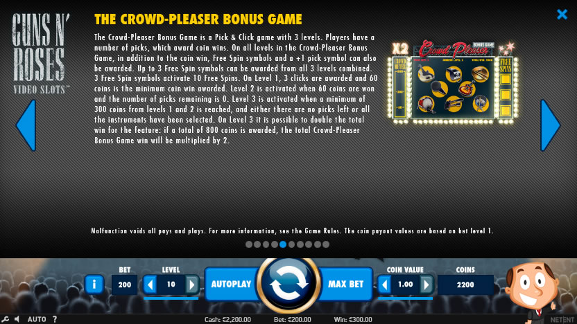 Guns 'N Roses videoslot screenshot crowd pleaser bonus game