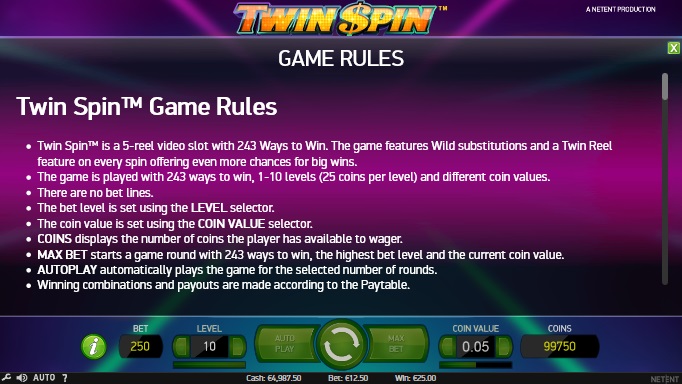 spelregels twin spin videoslot